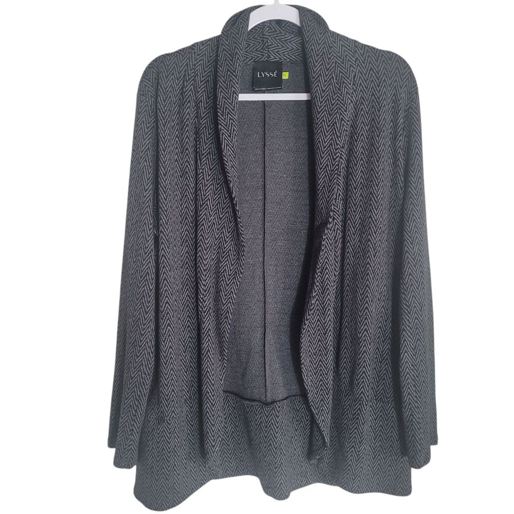 Lysse Shawl Collar Herringbone Knit Cardigan Women's‎ Medium Black Gray Career
